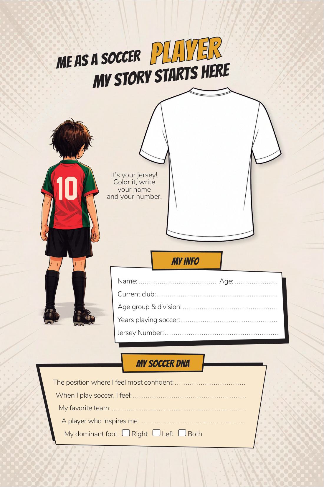 Their name, their number — page from Soccer Training Journal