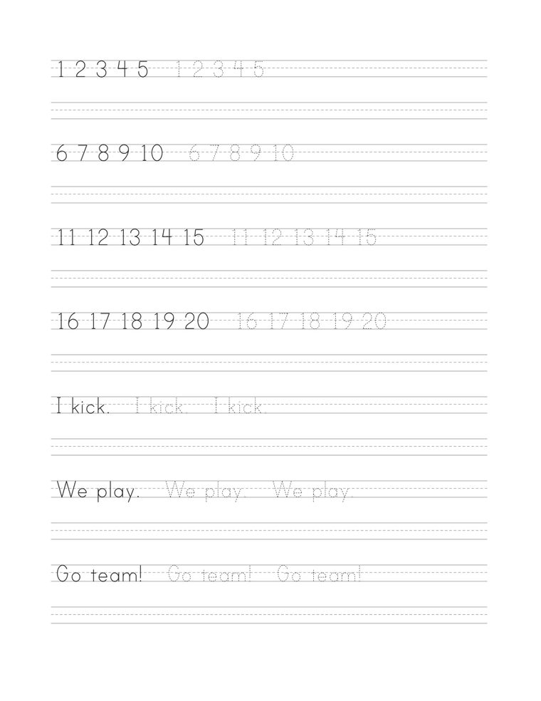 Numbers 1 to 20 — sample page from Soccer Stories in Print