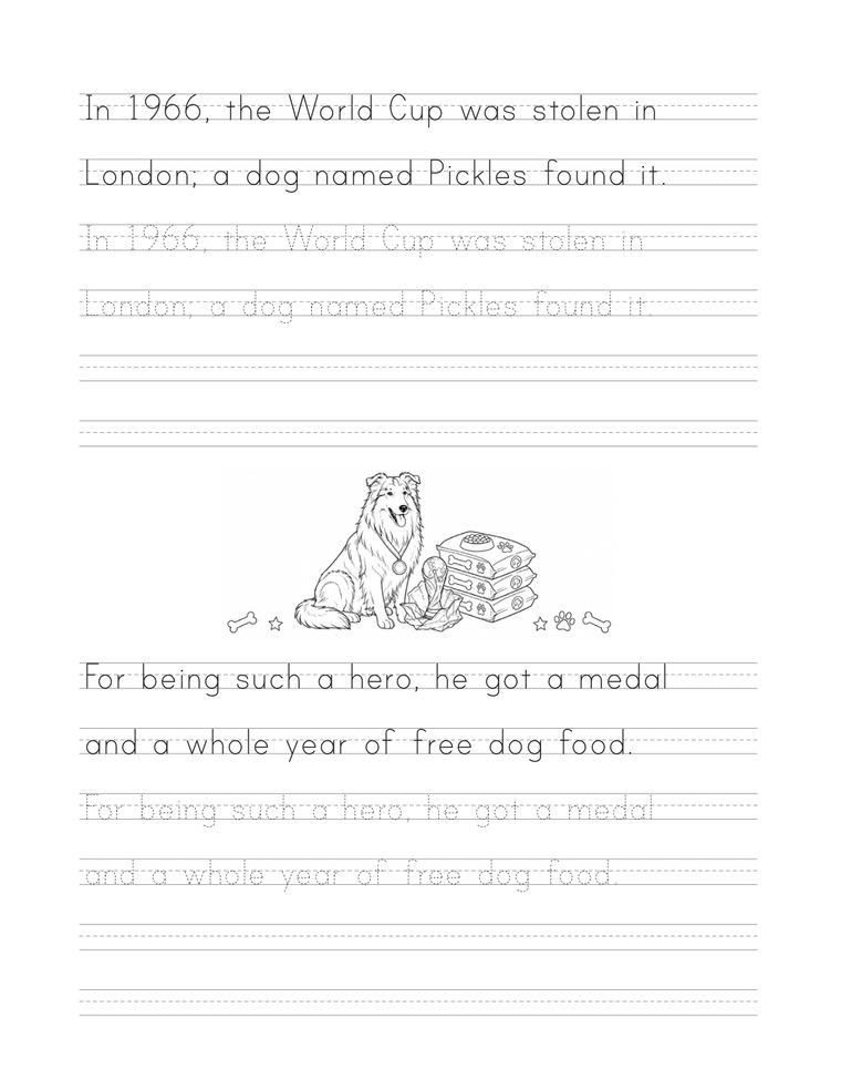 Pickles, the dog who found the stolen World Cup — sample page from Soccer Stories in Print