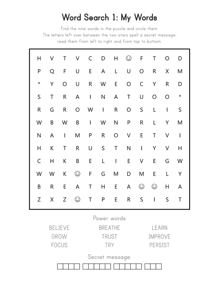 Word searches with a hidden message — sample page from Soccer Stories in Print