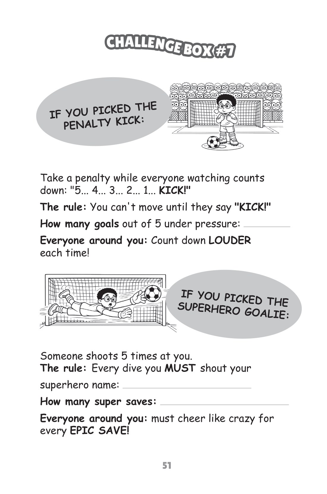 Challenge Box: whichever they picked, now they do it for real — sample page from Soccer Would You Rather (Ages 6–9)
