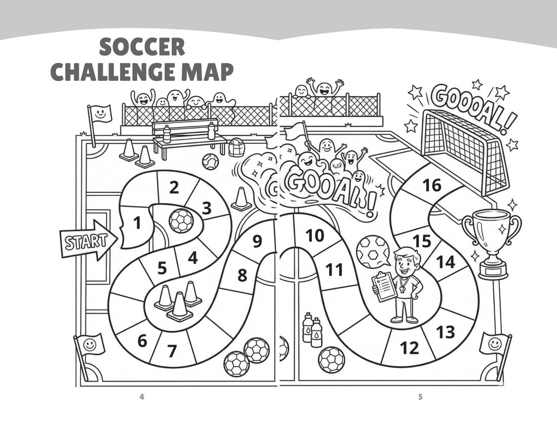 The Soccer Challenge Map: 16 missions to mark off as they go — sample page from Soccer Would You Rather (Ages 6–9)